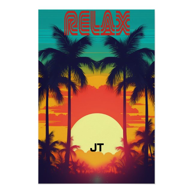 Retro Sunset Tropical 80er Style Poster (Vorderseite)