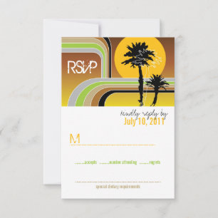 Retro Sunset Tropical Palm Trees Wedding RSVP Card Karte