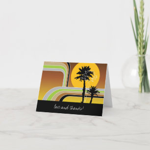 Retro Sunset Tropical Palm Trees Wedding Vielen Da Dankeskarte