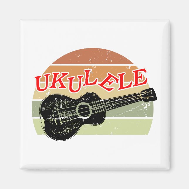 Retro Sunset Ukulele gestört Zeichnend Magnet (Vorne)