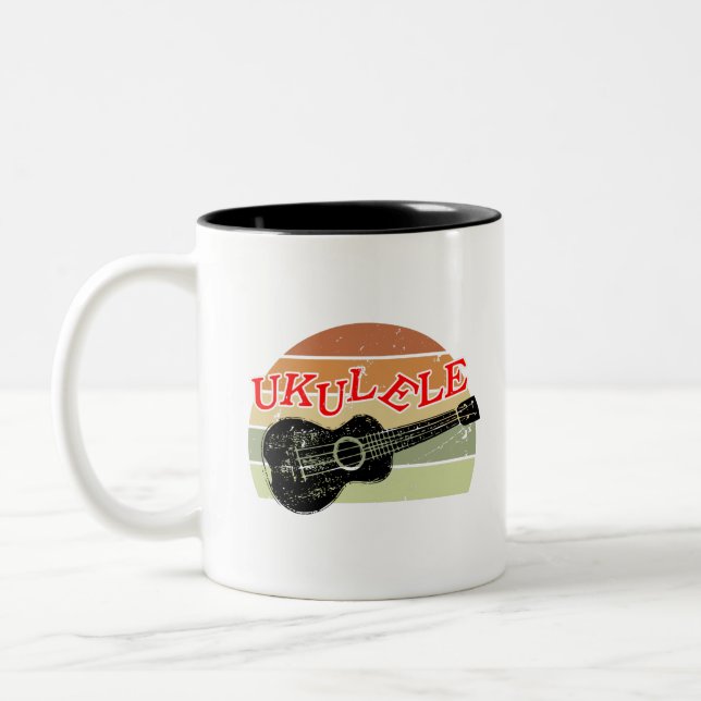 Retro Sunset Ukulele gestört Zeichnend Zweifarbige Tasse (Links)