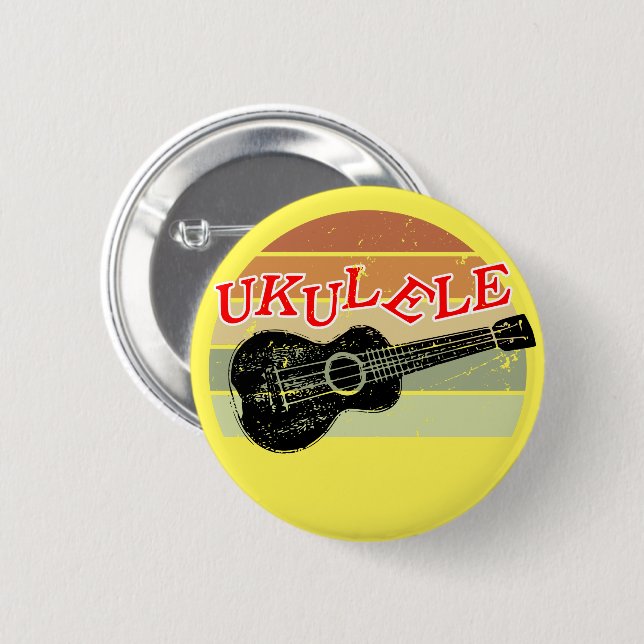 Retro Sunset Ukulele verzweifelt Zeichnend gelb Button (Vorne & Hinten)