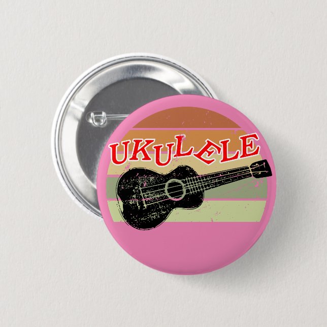 Retro Sunset Ukulele verzweifelt Zeichnend rosa Button (Vorne & Hinten)