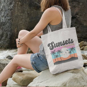 Retro Sunset und Palm Tree Tragetasche