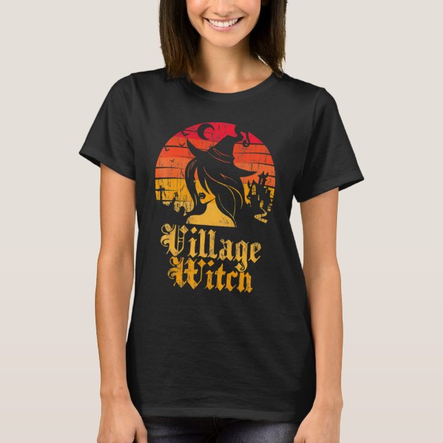 Retro Sunset Village Hexe T-Shirt (Vorderseite)