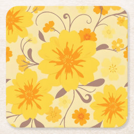 Retro Sunshine Blume Gelbes Blumenmuster Rechteckiger Pappuntersetzer