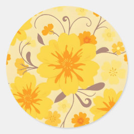 Retro Sunshine Blume Gelbes Blumenmuster Runder Aufkleber