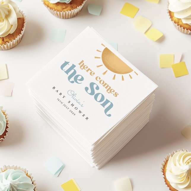 Retro Sunshine Boy Baby Dusche Einladung Serviette (Von Creator hochgeladen)