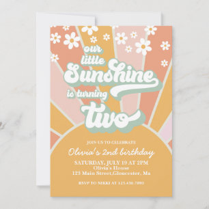 Retro Sunshine daisy boho floral 2. Geburtstag Einladung