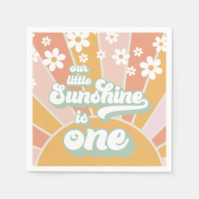 Retro Sunshine daisy boho florale ersten Geburtsta Serviette (Vorderseite)
