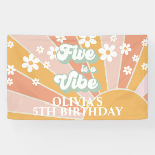 Retro Sunshine FIVE ist ein Vibe Daisy Geburtstag Banner