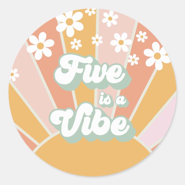 Retro Sunshine Five ist ein Vibe Hippie Runder Aufkleber (Vorderseite)