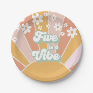 Retro Sunshine Five ist eine Stimmung Hippie-Blume Pappteller