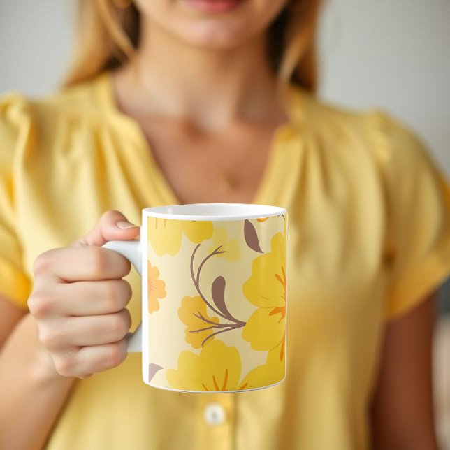 Retro Sunshine Floral Muster Gelbe Blumen Kaffeetasse (Retro Sunshine Floral Pattern-Yellow Flowers  Coffee Mug )