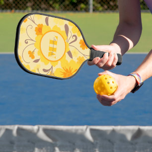 Retro Sunshine Floral Yellow Flowers Pickleball Schläger