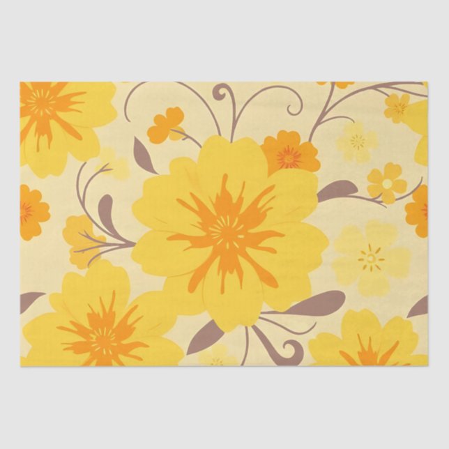 Retro Sunshine Floral Yellow Flowers Seidenpapier (Vorderseite)