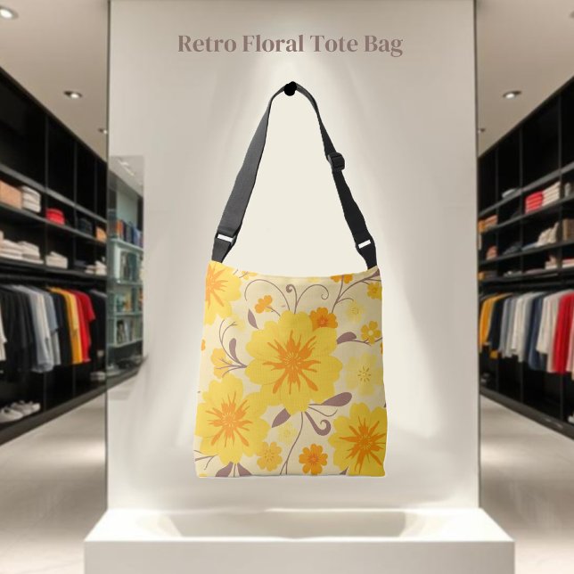 Retro Sunshine Floral Yellow Flowers Tragetaschen Mit Langen Trägern (Retro Sunshine Floral-Yellow Flowers Crossbody Bag )