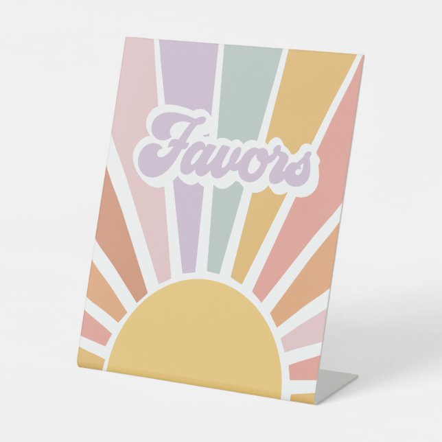 Retro Sunshine Groovy Baby Shower Favoriten Sockelschild (Vorderseite)