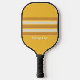 Retro Sunshine Mustard Across Streifen mit Namen Pickleball Schläger