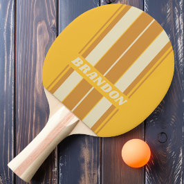 Retro Sunshine Mustard Board Streifen mit Namen Tischtennis Schläger