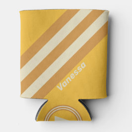 Retro Sunshine Mustard Streifen mit Namen Dosenkühler
