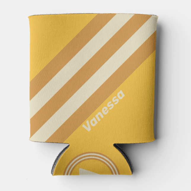 Retro Sunshine Mustard Streifen mit Namen Dosenkühler (Vorderseite)