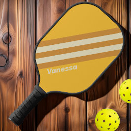 Retro Sunshine Mustard Streifen mit Namen Pickleball Schläger