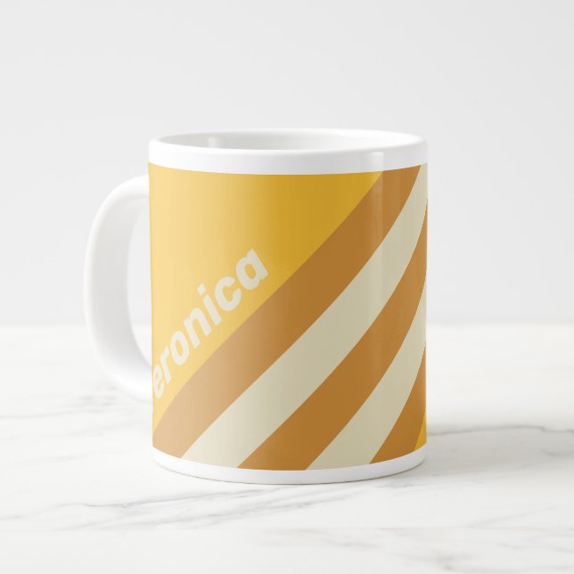 Retro Sunshine Mustard Stripes with Name Jumbo-Tasse (Vorderseite Links)