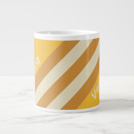 Retro Sunshine Mustard Stripes with Name Jumbo-Tasse