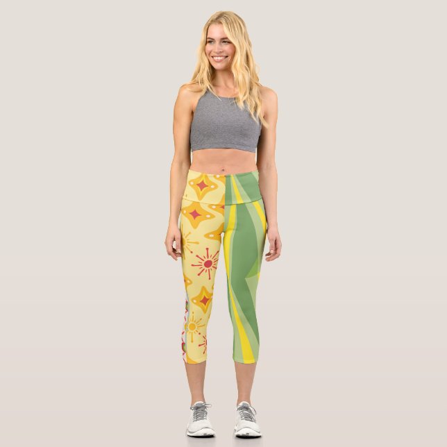 Retro Sunshine Patterns – Bold Colorful  Capri Leggings (Vorderseite)