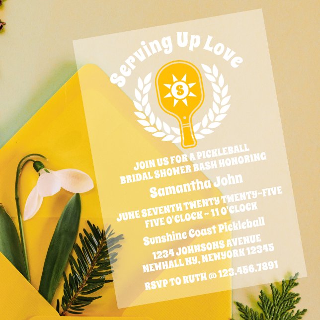 Retro Sunshine Pickleball Brautparty Acryleinladungen (Bridal Shower Invitation)