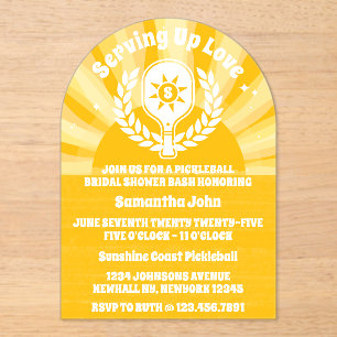 Retro Sunshine Pickleball Brautparty Acryleinladungen
