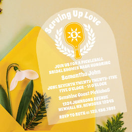 Retro Sunshine Pickleball Brautparty Arch Acryleinladungen
