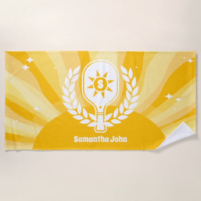 Retro Sunshine Pickleball Brautparty Strandtuch (Vorderseite)