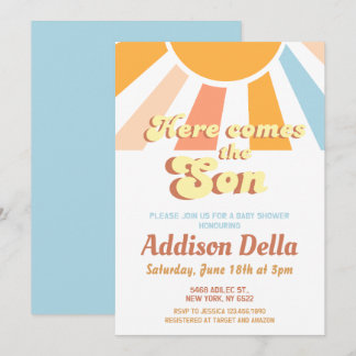 Retro Sunshine Sun Themed Boy Baby Dusche Einladung