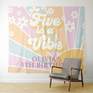 Retro Sunshine Two Groovy Pastel Daisy Birthday Ba Wandteppich