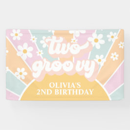 Retro Sunshine Two Groovy Pastel Daisy Geburtstag Banner