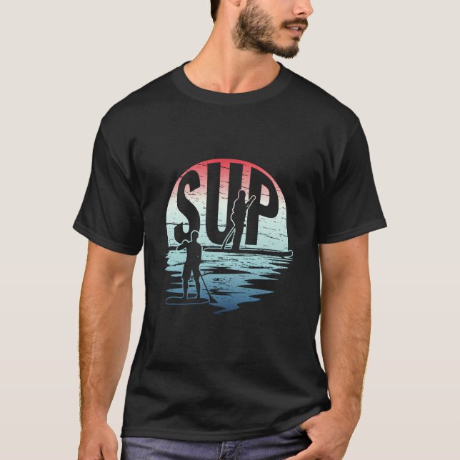 Retro Sup Sunset - Steg up Paddler Wassersport T-Shirt (Vorderseite)