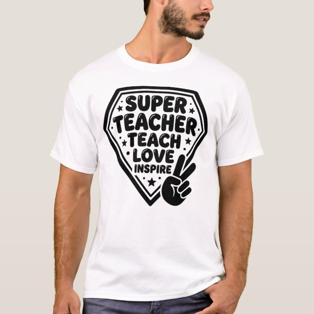 Retro Super Lehrer Friedenszeichen T-Shirt (Vorderseite)
