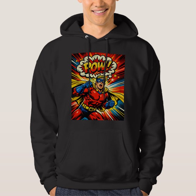 Retro-Superheld POW! Comic-Book-Pop-Art Hoodie (Vorderseite)