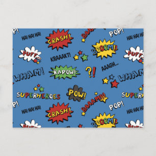 Retro Superhero Kids Pattern Postkarte