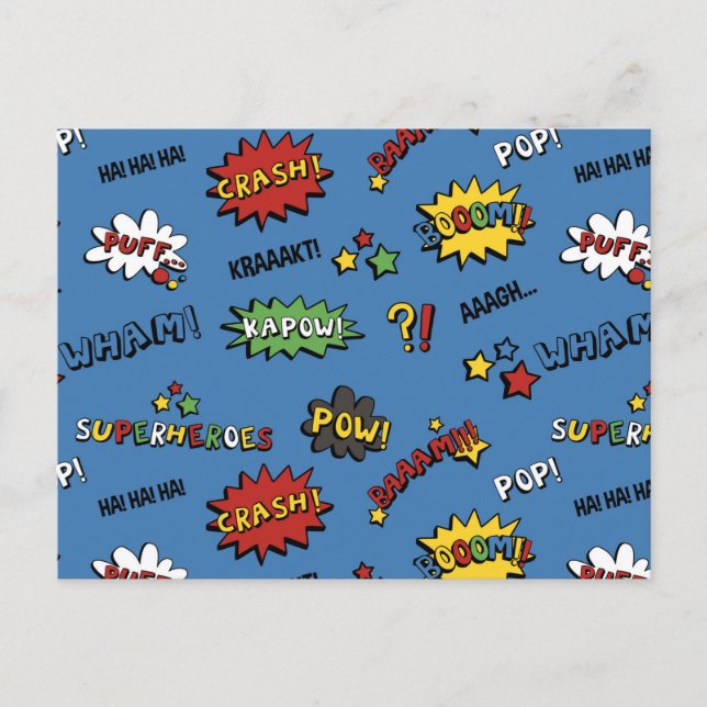 Retro Superhero Kids Pattern Postkarte (Vorderseite)