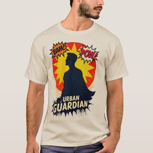 Retro Superhero Silhouette - Design für Stadtwächt T-Shirt (Vorderseite)