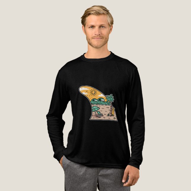 Retro Surf Fin Beach Scene T-Shirt Tri-Blend Shirt (Volle Vorderseite)