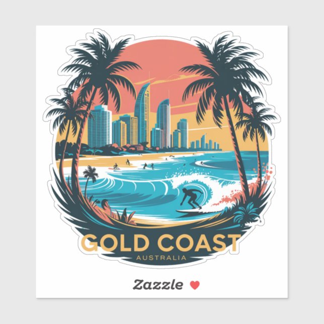 Retro Surf Gold Coast - Australien Beach Aufkleber (Blatt)