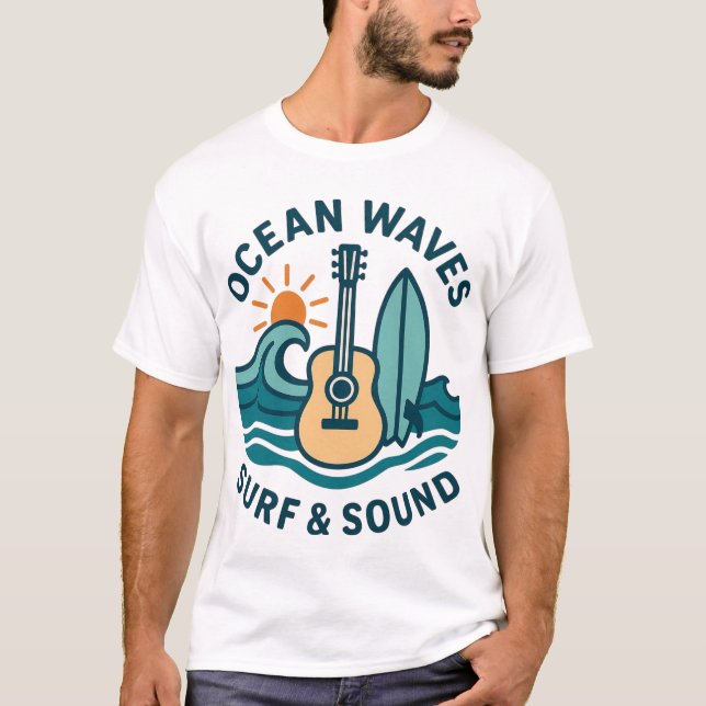 Retro Surf Guitar Illustration T-Shirt (Vorderseite)