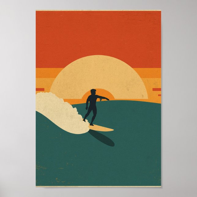 Retro-Surf-Küsten-Sonnenuntergangs-Wandkunst Poster (Vorne)