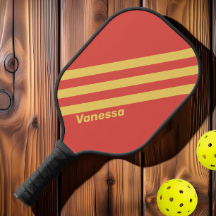 Retro Surf Sonnenuntergang Drei Streifen mit Name Pickleball Schläger