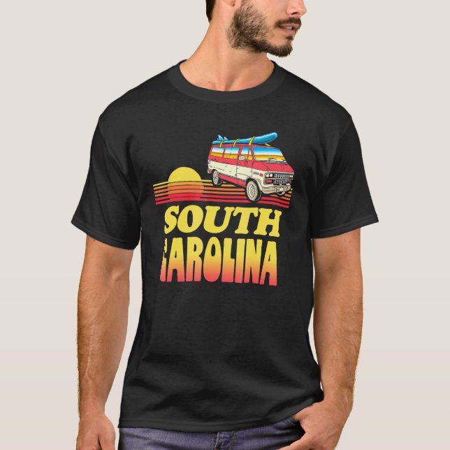 Retro Surf South Carolina Sunset und Van Aighties T-Shirt (Vorderseite)