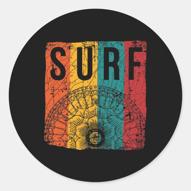 Retro-Surf-Strand-Surfer mit Mandala Runder Aufkleber (Vorderseite)